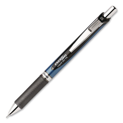 Pentel® EnerGel RTX Gel Pen, Retractable, Fine 0.5 mm, Black Ink, Black/Blue Barrel, 3/Pack (PENBLN75BP3A)
