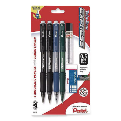 Pentel® Twist-Erase EXPRESS Mechanical Pencil, 0.5 mm, #2, Black Lead, Assorted Color Barrels, 4/Pack (PENQE415LZBP4)