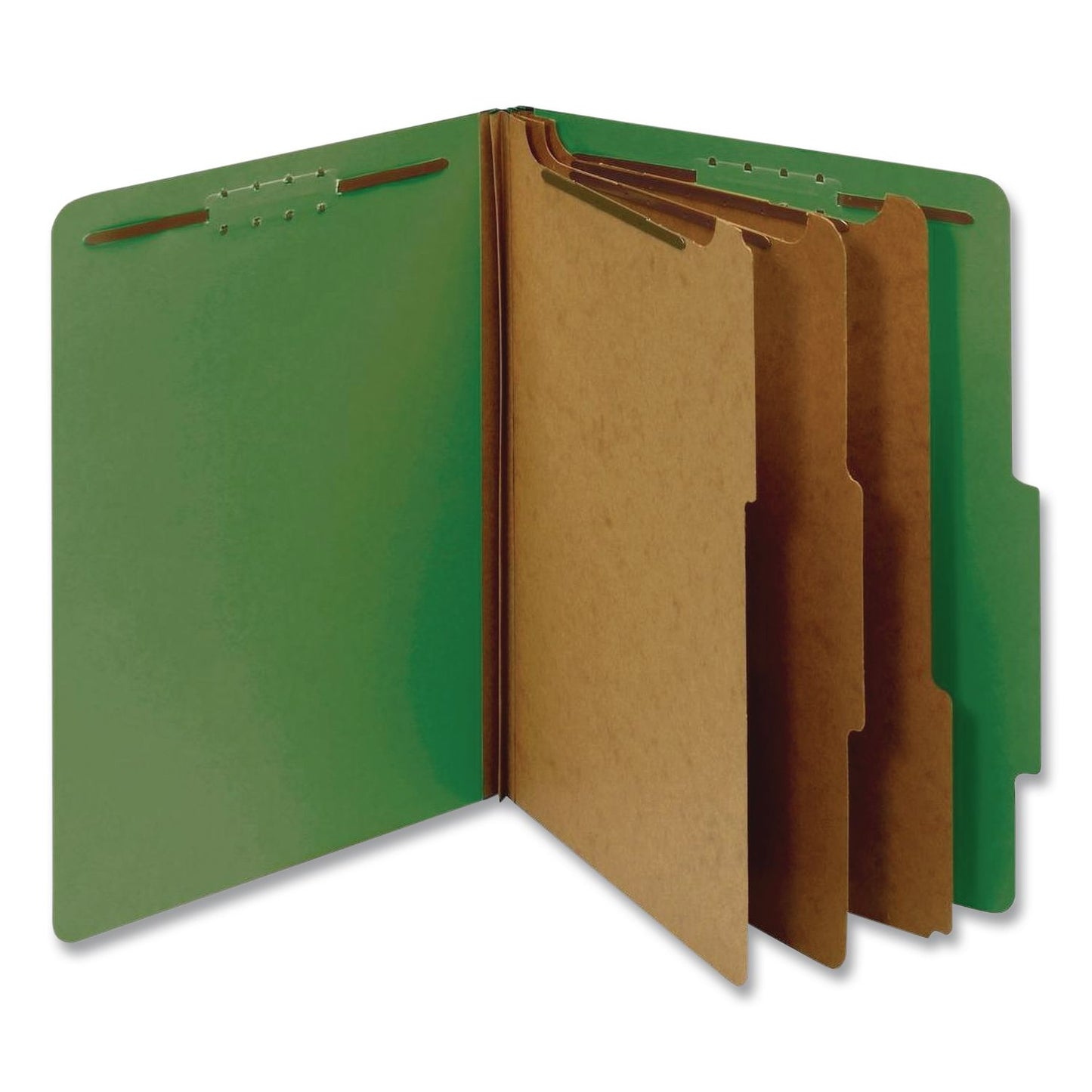 Pendaflex® Pressboard Top Tab Classification Folders, 2/5-Cut Tab, Expands 3.5", 3 Dividers, 8 Fasteners, Letter Size, Dark Green, 10/BX (PFX24097)