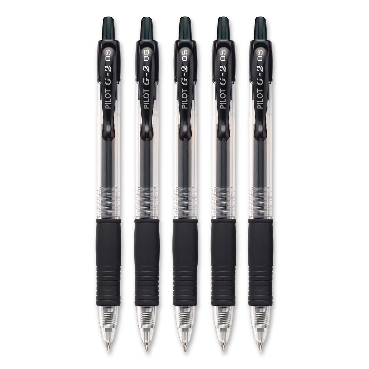 Pilot® G2 Premium Gel Pen, Retractable, Extra-Fine 0.5 mm, Black Ink, Clear/Black Barrel, 5/Pack (PIL31173)