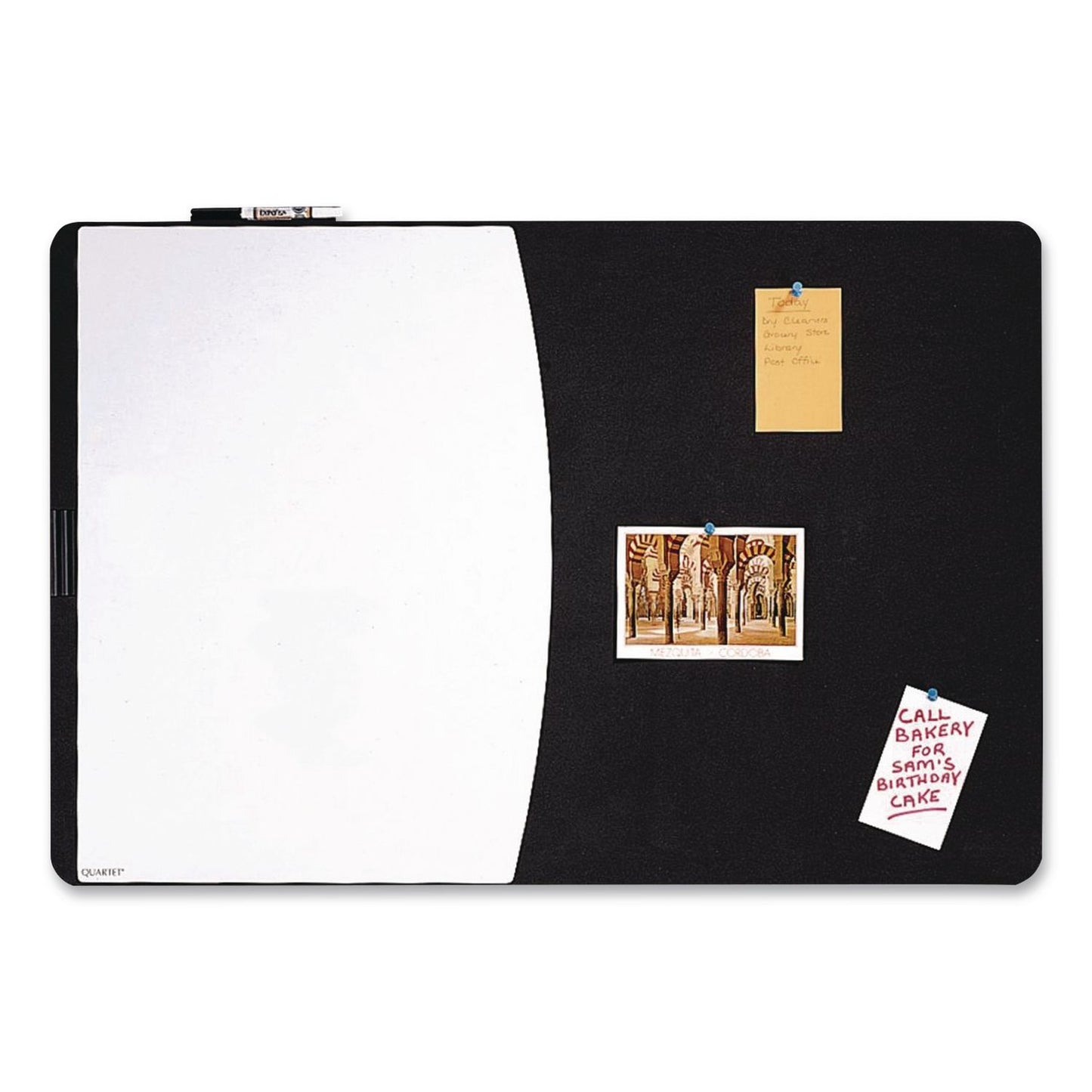 Quartet® Designer Tack and Write Combination Dry-Erase Whiteboard/Bulletin Board, 35 x 23.5, Black/White Surface, Black Plastic Frame (QRT06545BK)