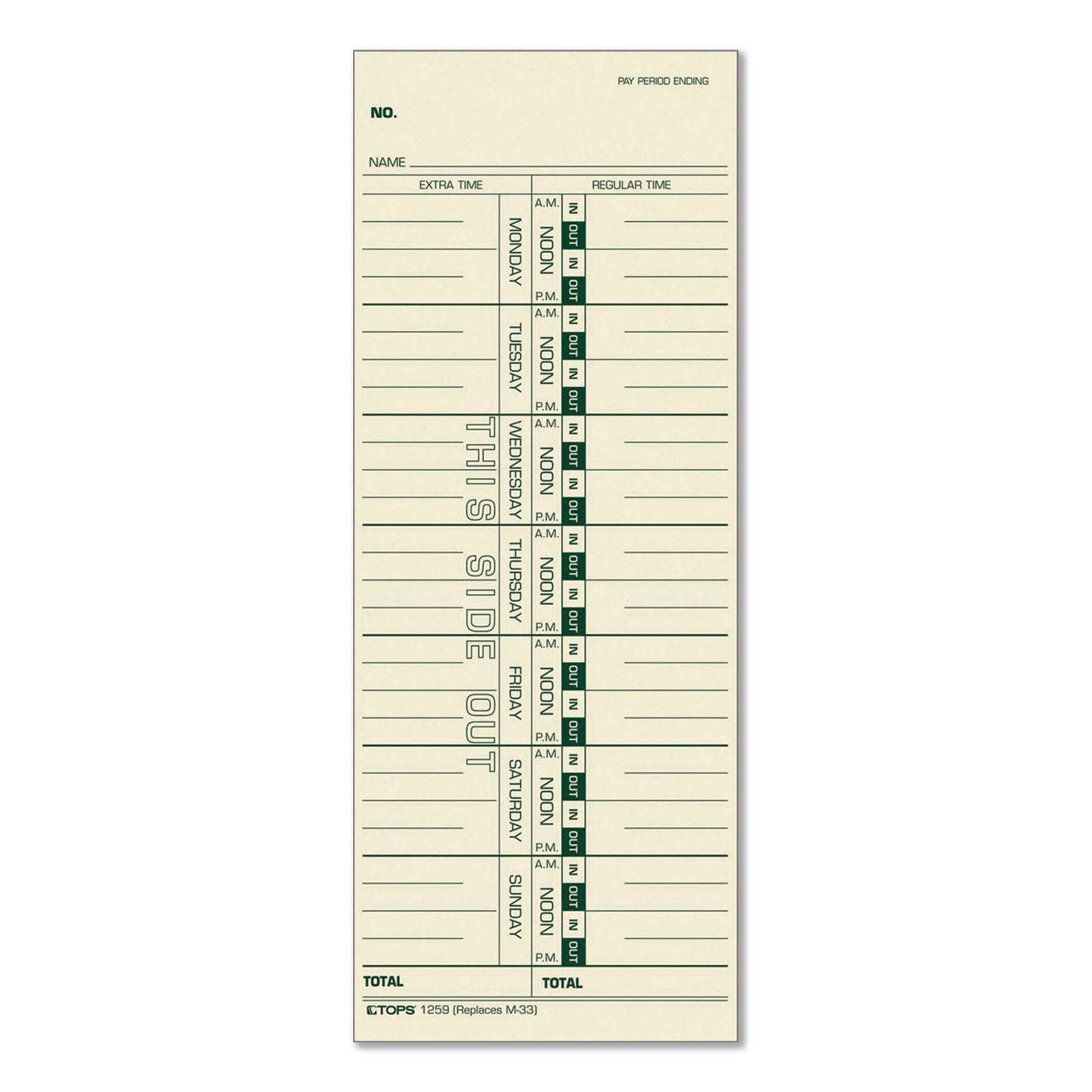 TOPS™ Time Clock Cards, Replacement for 10-800292/K14-15/M-33, One Side, 3.5 x 9, 100/Pack (TOP12533)