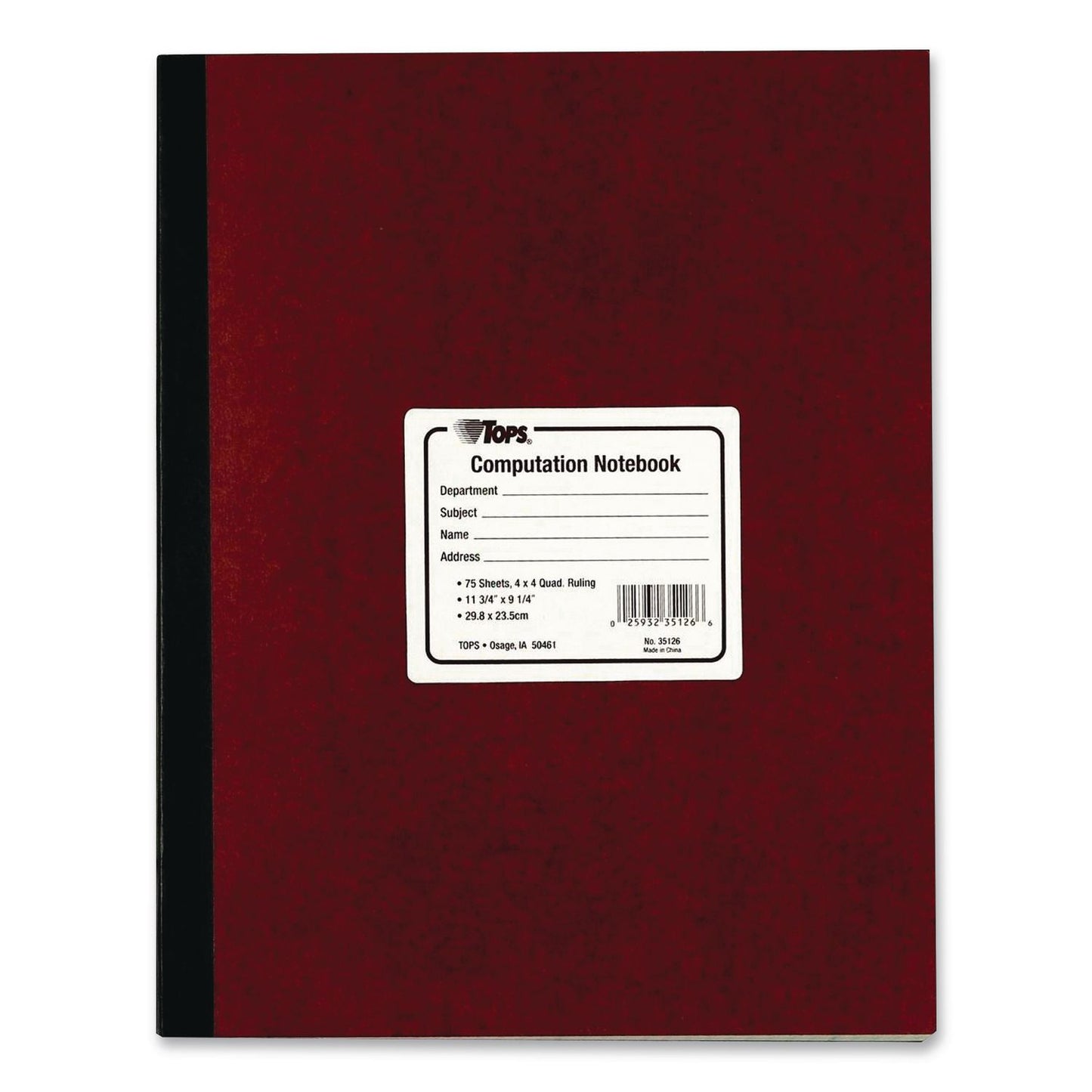 TOPS™ Computation Notebook, Quadrille Rule (4 sq/in), Red Cover, (75) 11.75 x 9.5 Sheets (TOP35126)