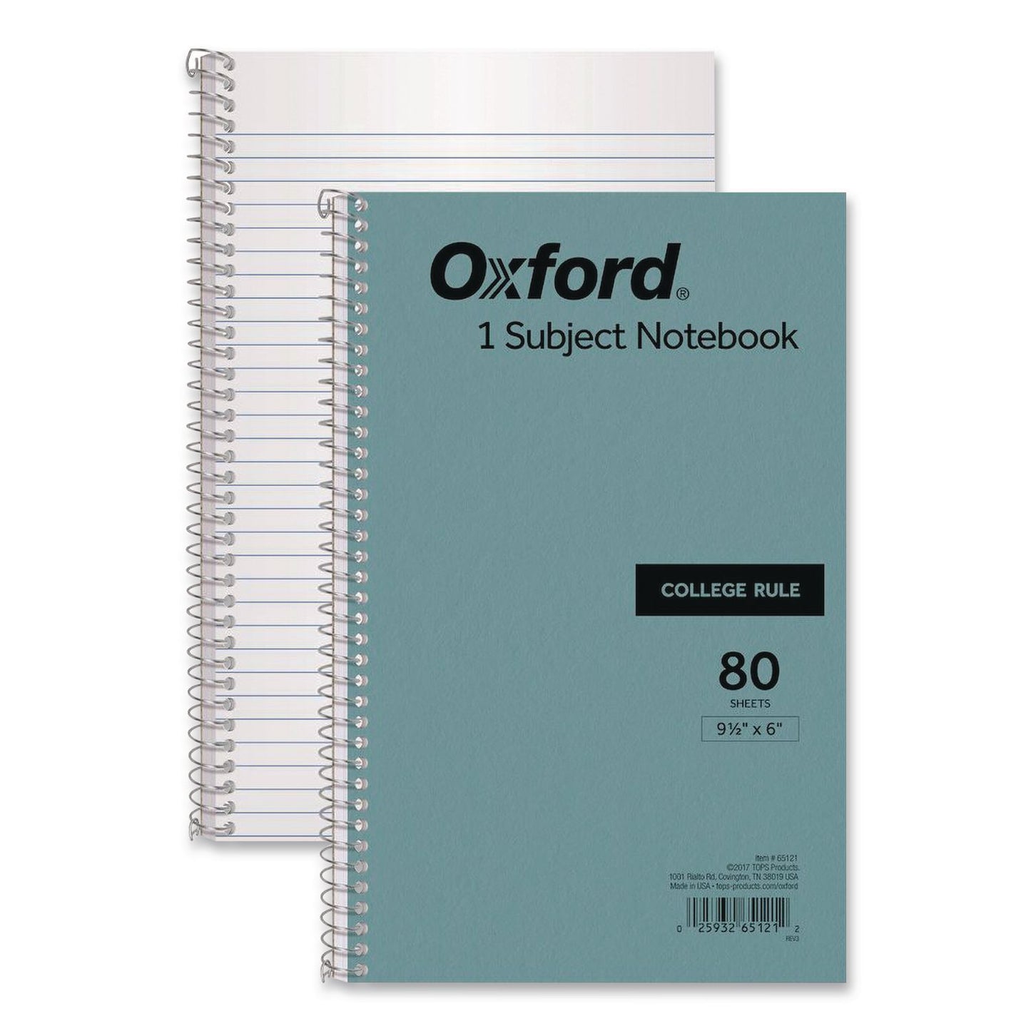 Oxford® One-Subject Notebook, Medium/College Rule, Blue Cover, (80) 9.5 x 6 Sheets (TOP65121)