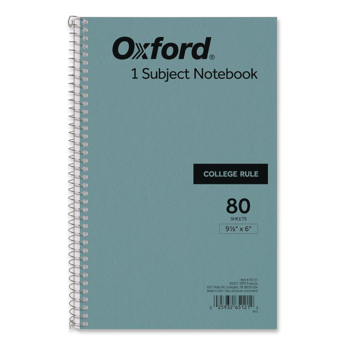 Oxford® One-Subject Notebook, Medium/College Rule, Blue Cover, (80) 9.5 x 6 Sheets (TOP65121)