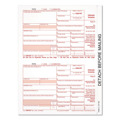 Adams® 2024 1099 INT Interest Income Tax Form, 2 Forms/Sheet, 50 Forms Total (TOP920063)