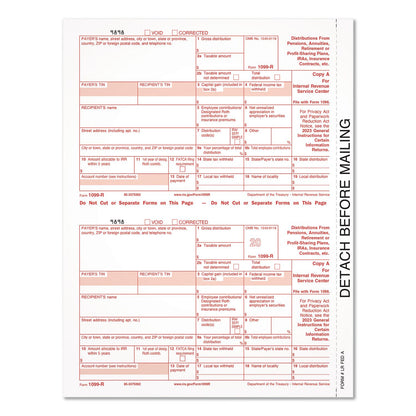Adams® 2023 1099-R Tax Form, 1 Part, Federal Copy, 2 Forms/Sheet, 50 Forms Total (TOP920103)