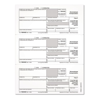 Adams® 2024 1099-NEC Copy 1 or 2 Laser/Inkjet Tax Forms, 8.5 x 3.66, 3 Forms/Sheet, 150 Forms Total (TOP2986503)