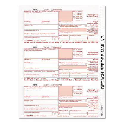 Adams® 2024 1099-NEC Copy A Laser/Inkjet Tax Forms, 8.5 x 11.5, 3 Forms/Page, 150 Forms/Sheet (TOP2986512)