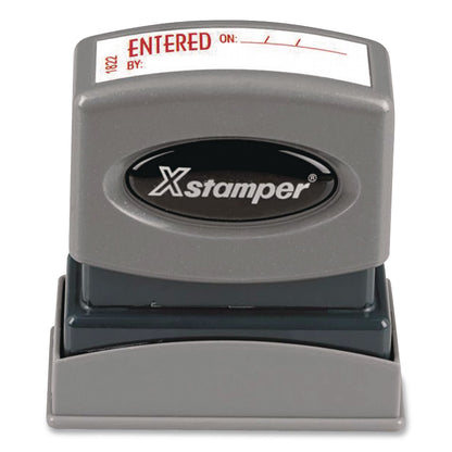 Xstamper® ECO-GREEN Pre-Inked One-Color Stock Stamp, ENTERED ON/BY, 1.62 x 0.5, Red Ink (XST1822)