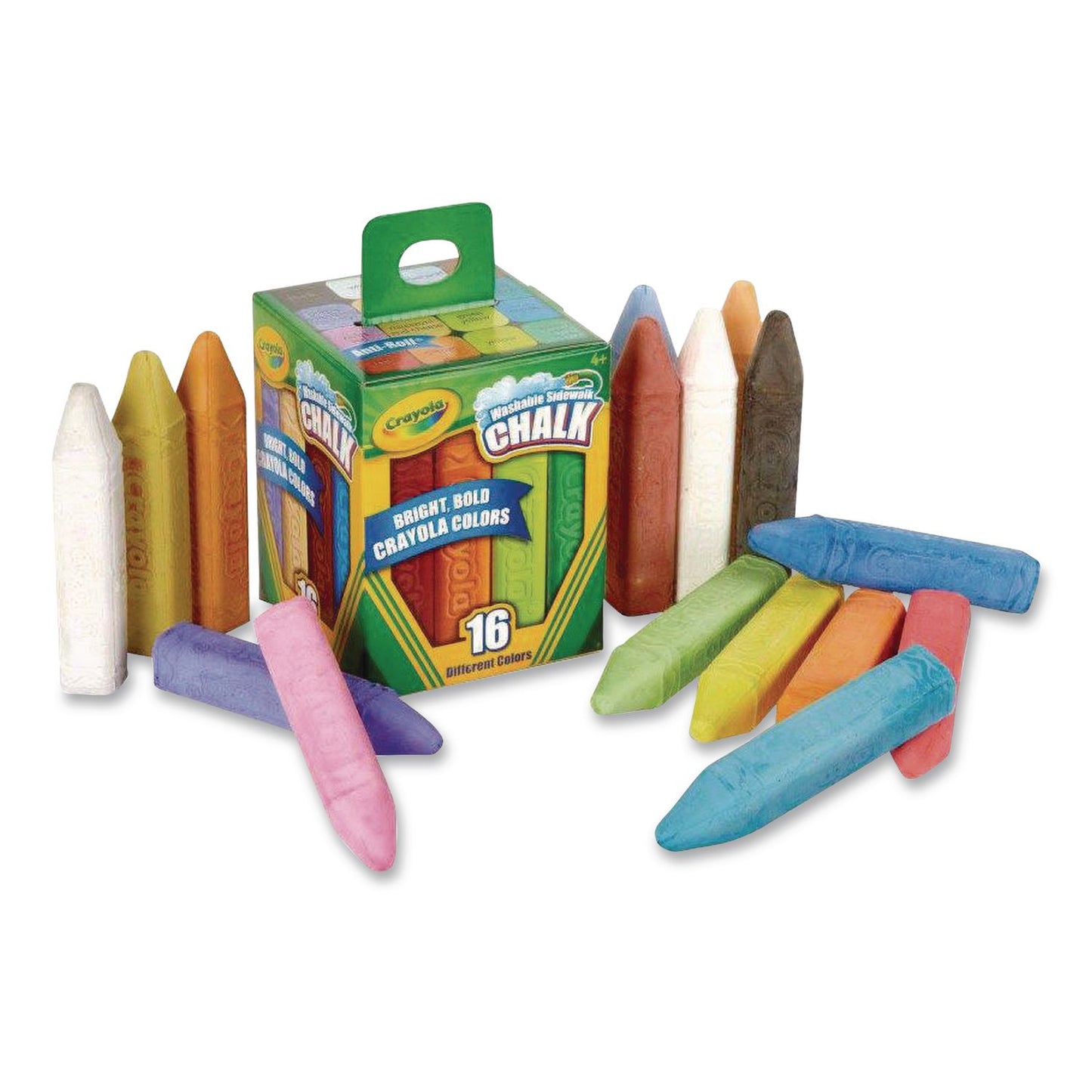 Crayola® Washable Sidewalk Chalk, 4.25" x 0.75 Diameter, Assorted Colors, 16 Sticks/Box (CYO512016)