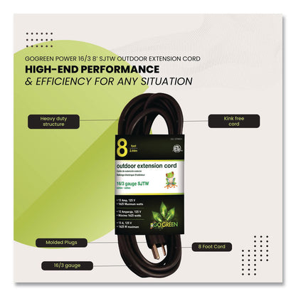 GoGreen Power 16 AWG Outdoor Extension Cord, 8 ft, 13 A, Black (GGPGG13708BK)