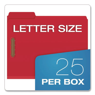 Pendaflex® Colored Pressboard Top Tab Fastener Folders, 1/3-Cut Tab: Assorted, Expands 2", 2 Fasteners, Letter Size, Bright Red, 25/Box (PFX15936GW)
