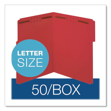Pendaflex® Colored Top Tab Fastener Folders, 1/3-Cut Tab: Assorted, Expands 2", 2 Fasteners, Letter Size, Red, 50/Box (PFX22740)