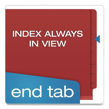 Pendaflex® Pressboard End Tab Classification Folders, Straight Tab, Expands 3.5", 3 Dividers, 8 Fasteners, Letter Size, Red, 50/Box (PFX23865GW)