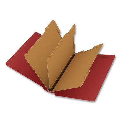 Pendaflex® Pressboard End Tab Classification Folders, Straight Tab, Expands 3.5", 3 Dividers, 8 Fasteners, Letter Size, Red, 50/Box (PFX23865GW)