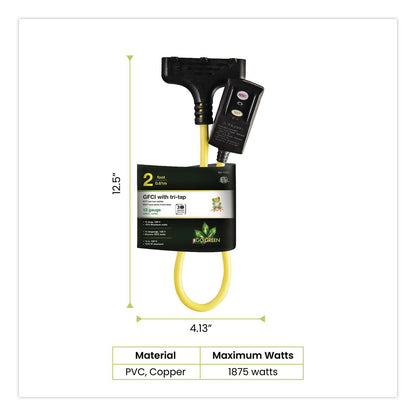 GoGreen Power Portable Tri-Tap with GFCI, 3 Outlets, 2 ft Cord, Yellow (GGPGG12402)