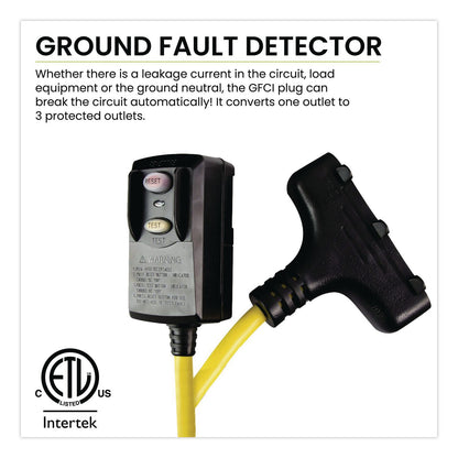 GoGreen Power Portable Tri-Tap with GFCI, 3 Outlets, 2 ft Cord, Yellow (GGPGG12402)