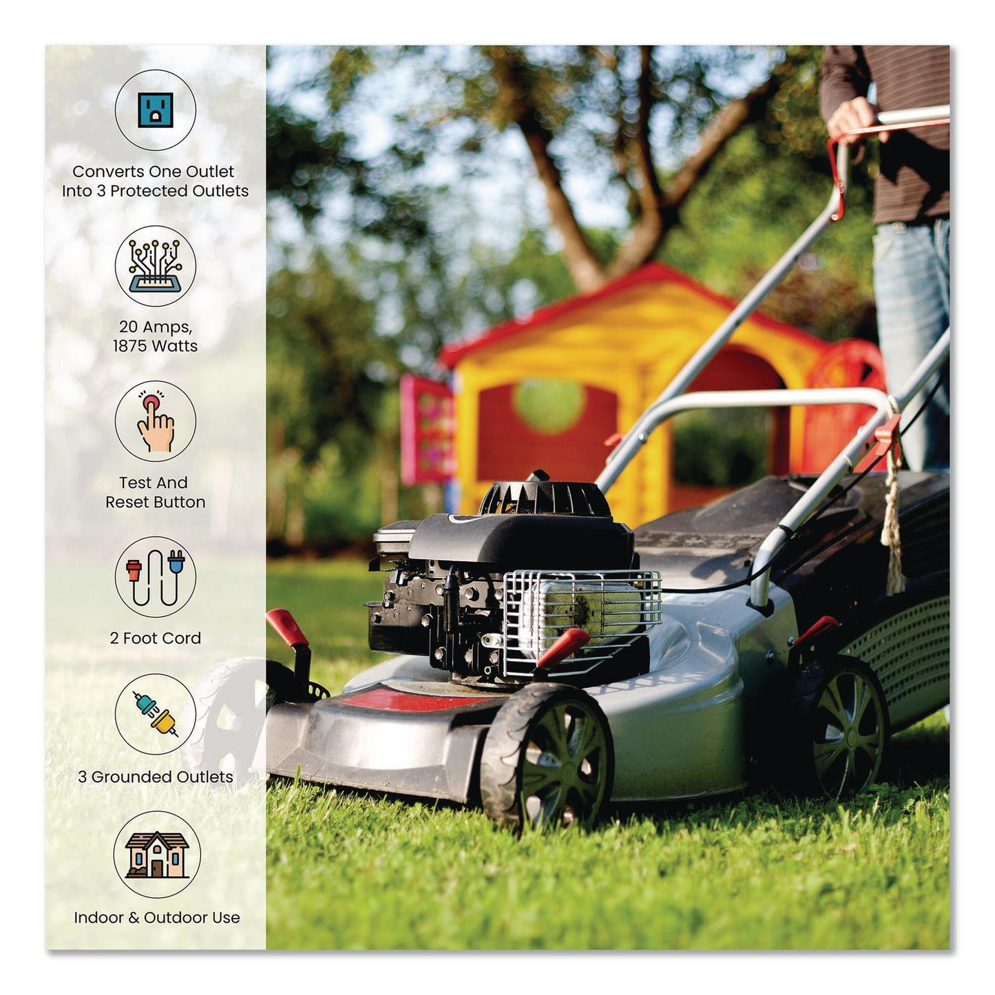 GoGreen Power Portable Tri-Tap with GFCI, 3 Outlets, 2 ft Cord, Yellow (GGPGG12402)