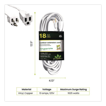 GoGreen Power 16 AWG Outdoor Extension Cord, 18 ft, 13 A, White (GGPGG13718WH)