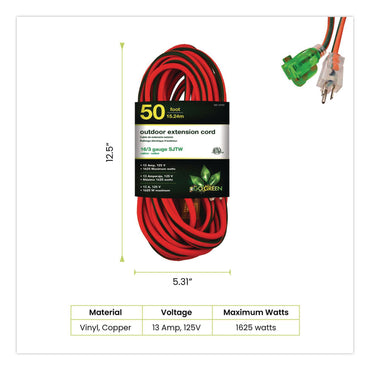 GoGreen Power 16 AWG Outdoor Extension Cord, 50 ft, 13 A, Orange/Black (GGPGG13750)