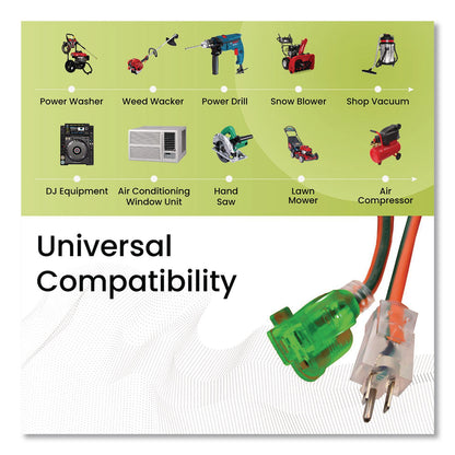 GoGreen Power 14 AWG Lighted End Heavy-Duty Extension Cord, 25 ft, 15 A, Orange/Black (GGPGG13825)