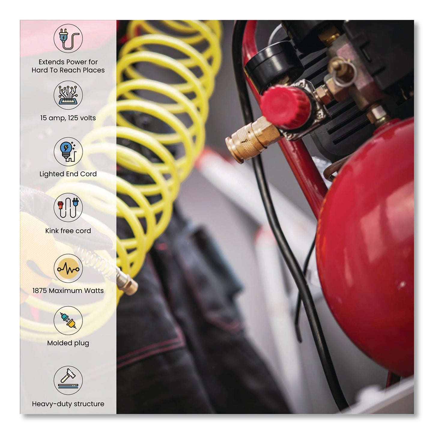 GoGreen Power 14 AWG Lighted End Heavy-Duty Extension Cord, 25 ft, 15 A, Orange/Black (GGPGG13825)