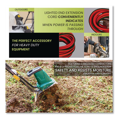 GoGreen Power 12 AWG Lighted End Heavy-Duty Extension Cord, 50 ft, 15 A, Orange/Black (GGPGG14050)