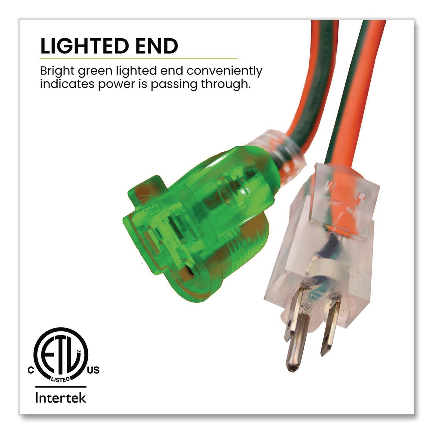 GoGreen Power 12 AWG Lighted End Heavy-Duty Extension Cord, 100 ft, 15 A, Orange/Black (GGPGG14000)