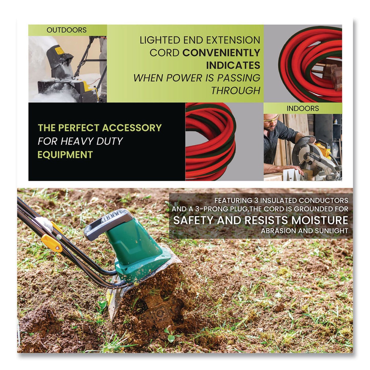 GoGreen Power 12 AWG Lighted End Heavy-Duty Extension Cord, 100 ft, 15 A, Orange/Black (GGPGG14000)