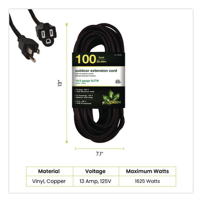 GoGreen Power 14 AWG Heavy-Duty Extension Cord, 100 ft, 13 A, Black (GGPGG13800BK)