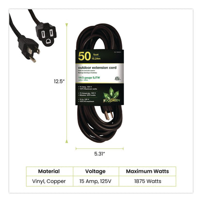 GoGreen Power 14 AWG Lighted End Heavy-Duty Extension Cord, 50 ft, 15 A, Black (GGPGG13850BK)