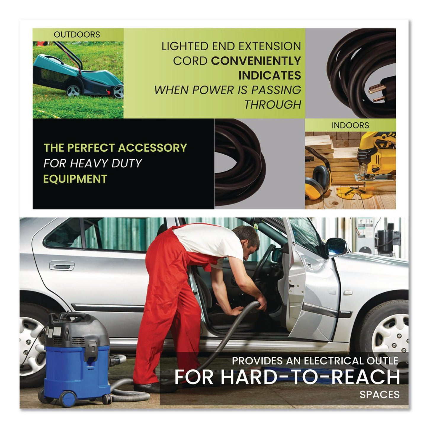 GoGreen Power 14 AWG Lighted End Heavy-Duty Extension Cord, 50 ft, 15 A, Black (GGPGG13850BK)