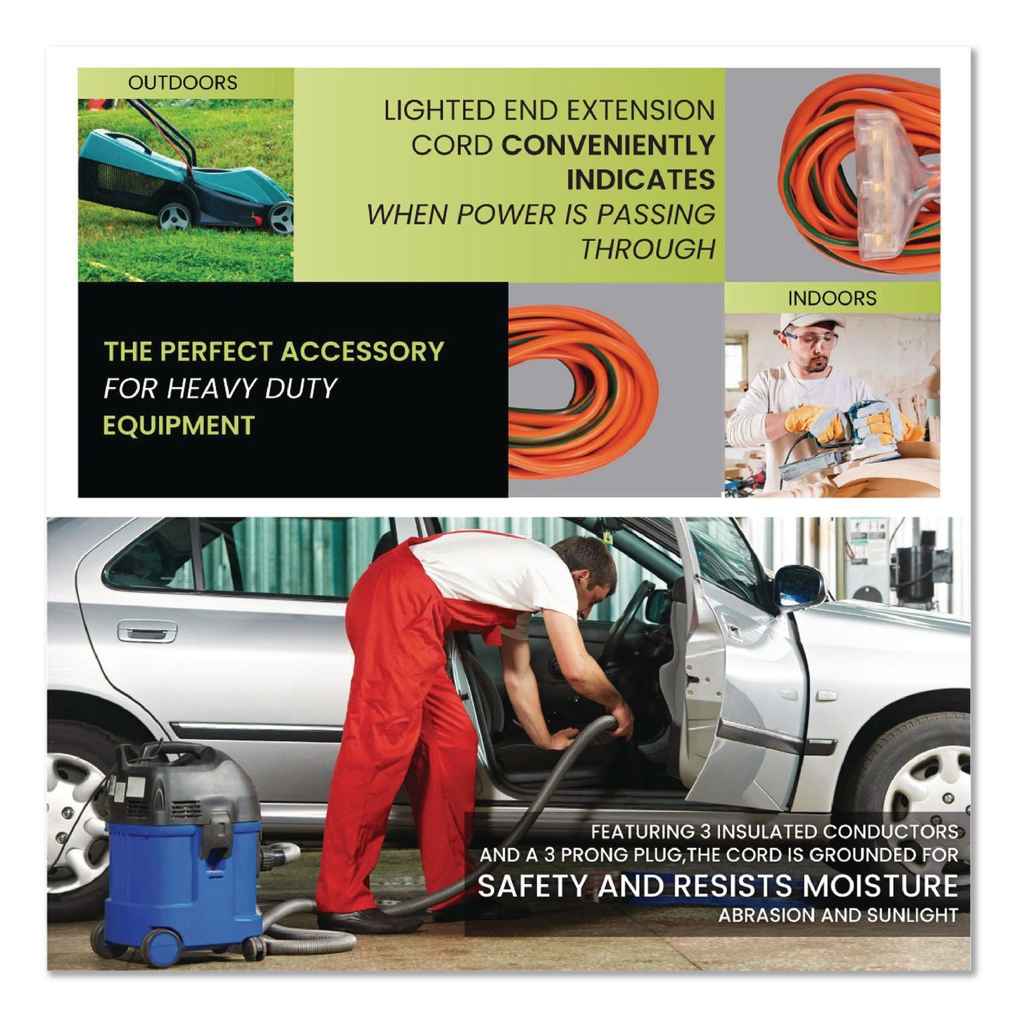 GoGreen Power 14 AWG 3-Outlet Heavy-Duty Extension Cord, 100 ft, 13 A, Orange (GGPGG15100)