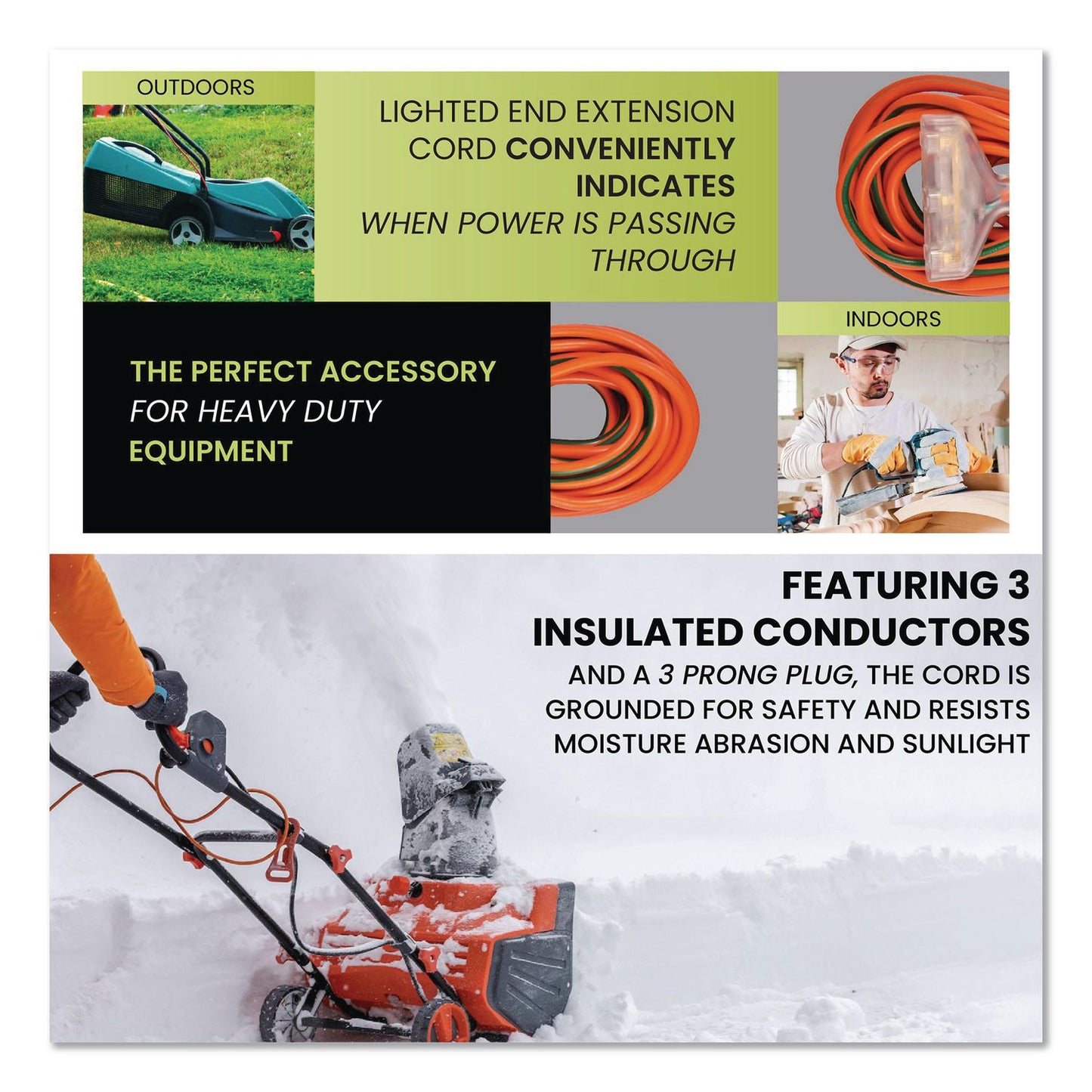 GoGreen Power 14 AWG 3-Outlet Heavy Duty Extension Cord, 25 ft, 15 A, Orange (GGPGG15125)