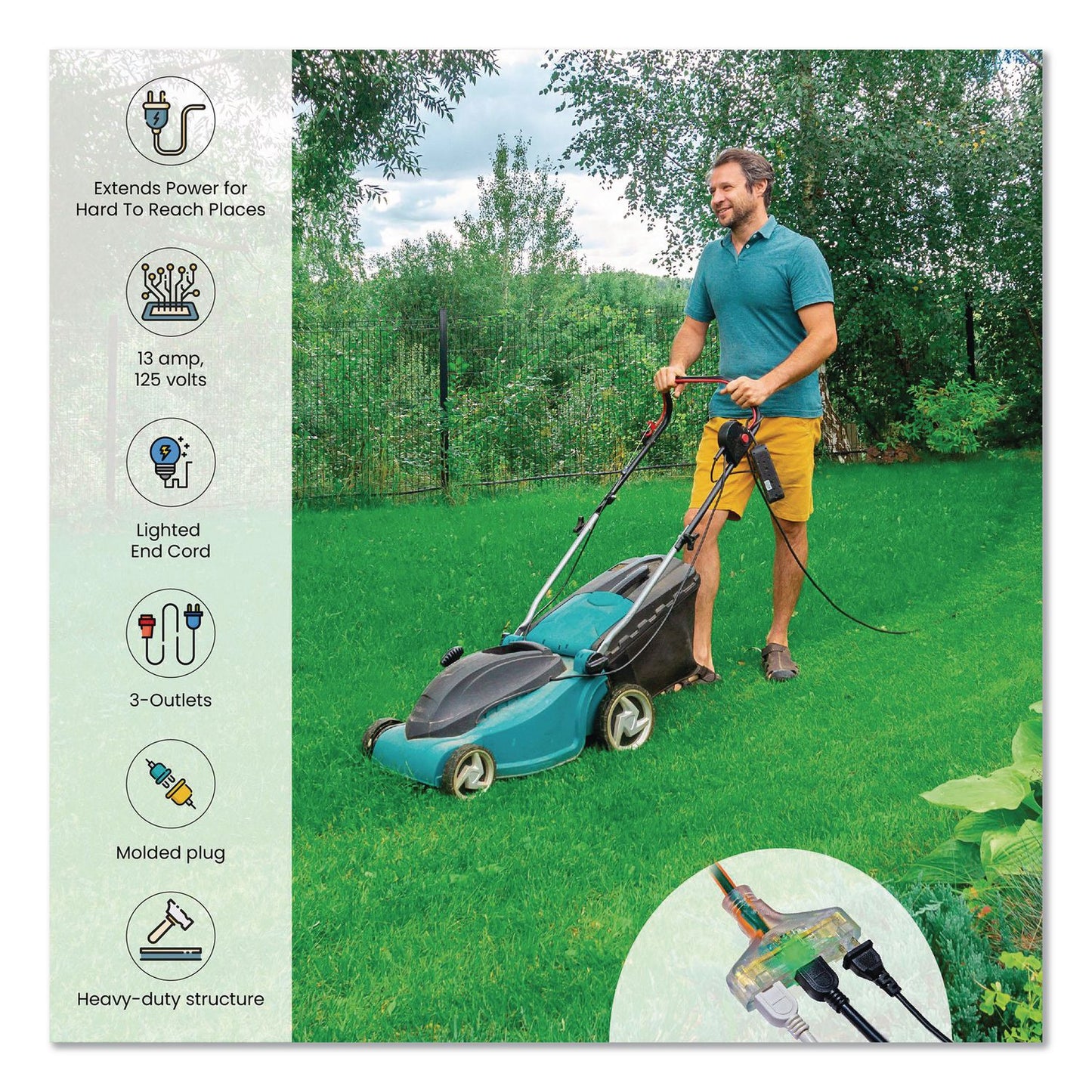 GoGreen Power 14 AWG 3-Outlet Heavy-Duty Extension Cord, 50 ft, 15 A, Orange (GGPGG15150)