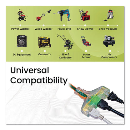 GoGreen Power 12 AWG 3-Outlet Heavy-Duty Extension Cord, 2 ft, 15 A, Orange (GGPGG15302)