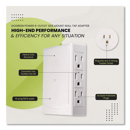GoGreen Power 6 Outlet Side Mount Wall Tap, White (GGPGG16000TSM)