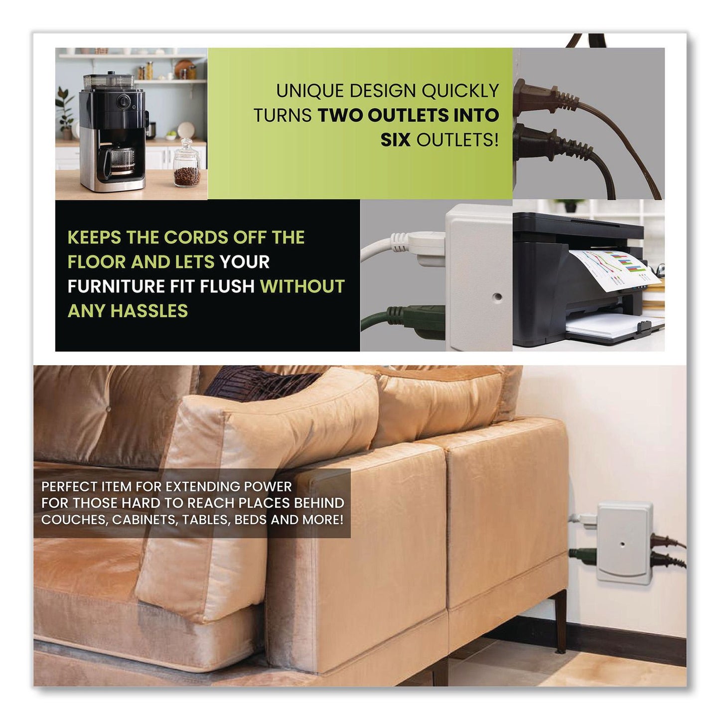 GoGreen Power 6 Outlet Side Mount Wall Tap, White (GGPGG16000TSM)