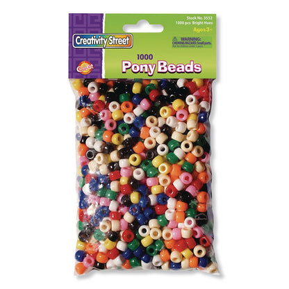 Creativity Street® Pony Beads, Plastic, 0.24" x 0.35", Assorted Bright Hues, 1,000/Pack (CKCPAC3552R)