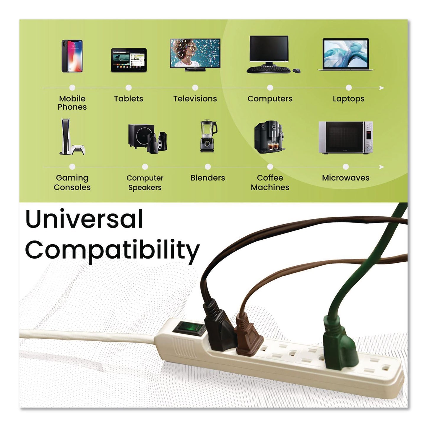 GoGreen Power 6 Outlet Mini Surge Protector, 2 ft Cord, 160 J, White (GGPGG16103MIN)