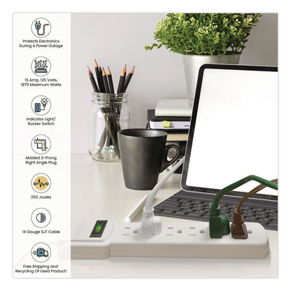 GoGreen Power 6 Outlet Surge Protector, 12 ft Cord, 250 J, White (GGPGG16103M12)