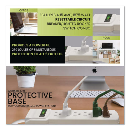 GoGreen Power 6 Outlet Surge Protector, 12 ft Cord, 250 J, White (GGPGG16103M12)