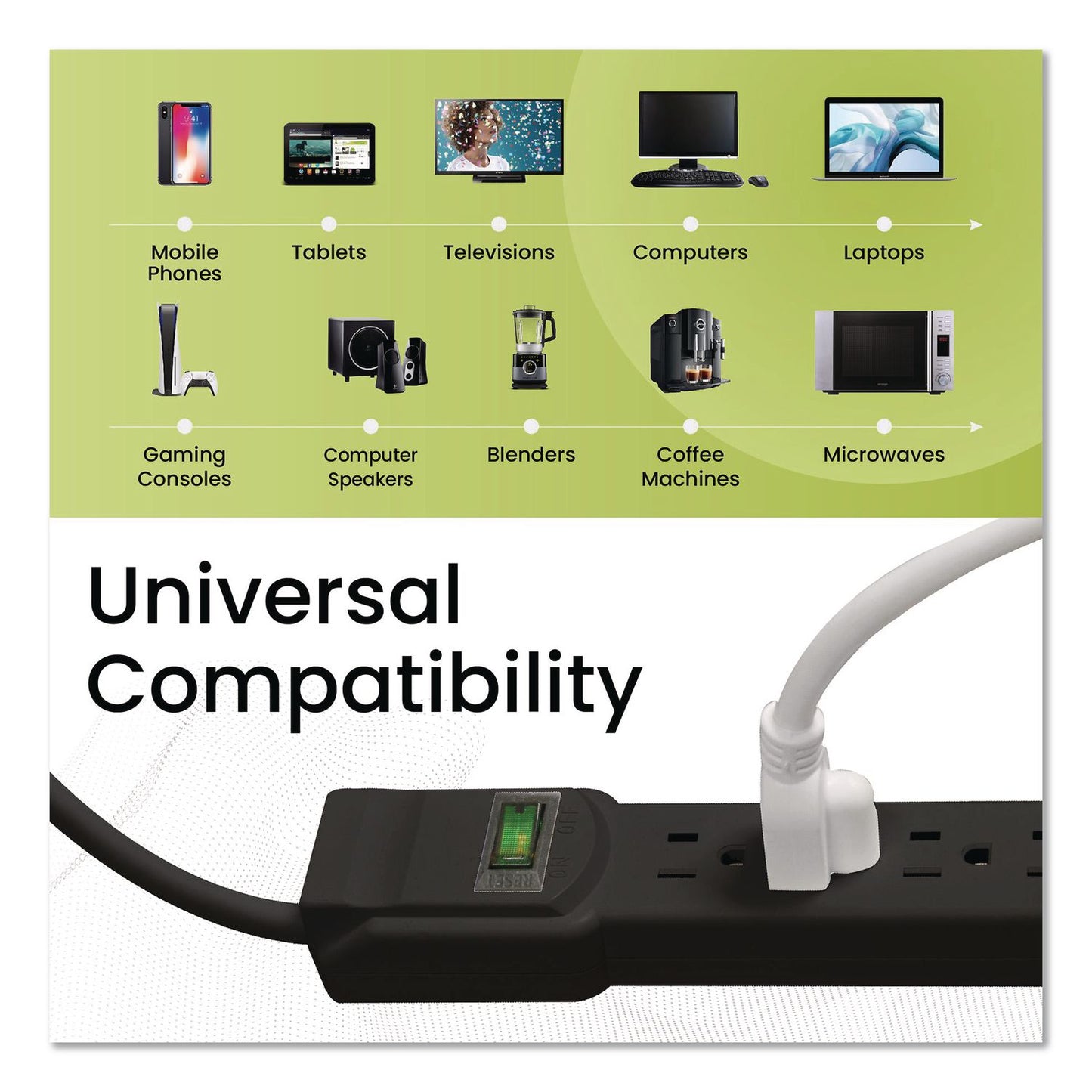 GoGreen Power 6 Outlet Surge Protector, 12 ft Cord, 250 J, Black (GGPGG16103M12BK)