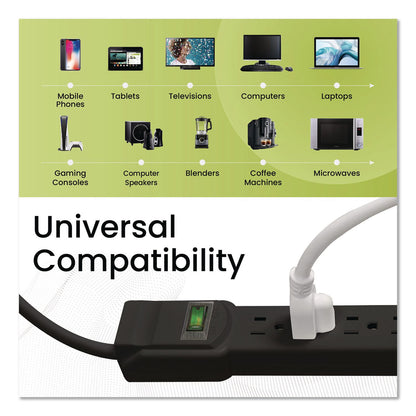 GoGreen Power 6 Outlet Surge Protector, 12 ft Cord, 250 J, Black (GGPGG16103M12BK)