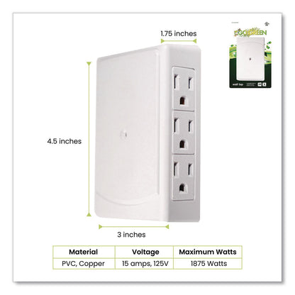 GoGreen Power 6 Outlet Side Mount Wall Tap, White (GGPGG16000TSM)