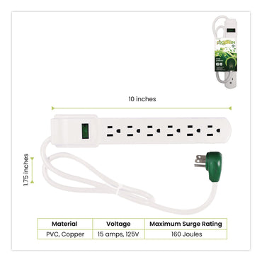 GoGreen Power 6 Outlet Surge Protector, 2.5 ft Cord, 160 J, White (GGPGG16103MS)