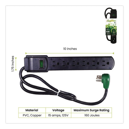 GoGreen Power 6 Outlet Surge Protector, 2.5 ft Cord, 160 J, Black (GGPGG16103MSBK)