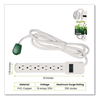 GoGreen Power 6 Outlet Surge Protector, 6 ft Cord, 250 J, White (GGPGG16106MS)