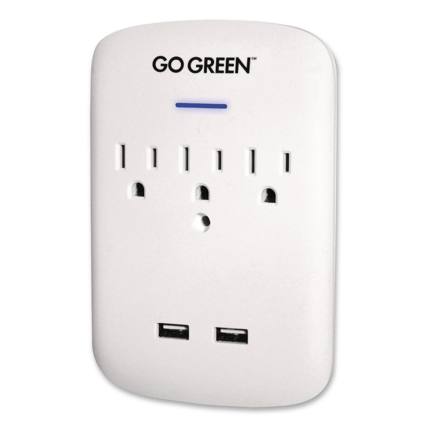 GoGreen Power 3 Outlet 2 USB Wall Tap, 735 J, White (GGPGG13000USB2)